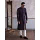 ZGMS1622 Dark Purple Raw Silk Sherwani