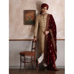 ZGMS1624 Beige Jacquard Sherwani