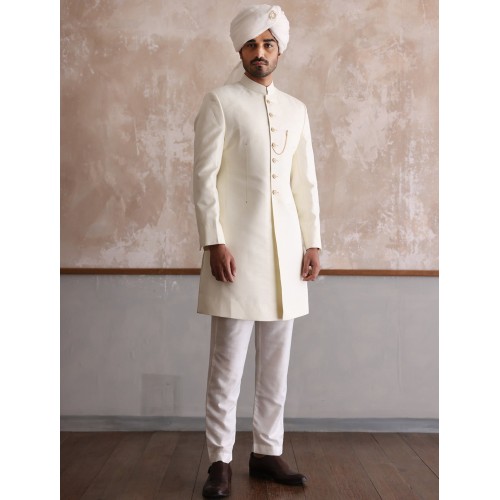 ZGMS1625 Off White Raw Silk Sherwani