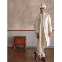 ZGMS1626 Cornsilk Embroidered Sherwani
