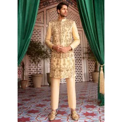 ZGMS1685 Peach Karandi Jamawar Sherwani