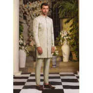 ZGMS1686 Alabaster Cotton Silk Sherwani