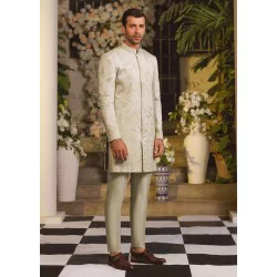 ZGMS1686 Alabaster Cotton Silk Sherwani