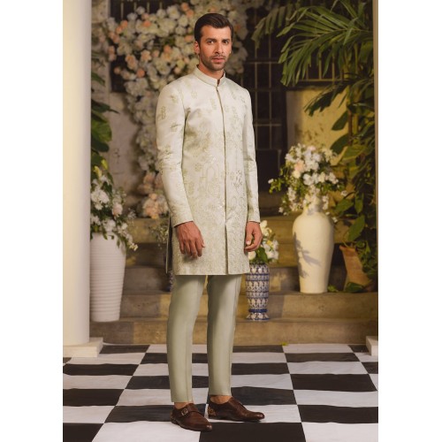 ZGMS1686 Alabaster Cotton Silk Sherwani