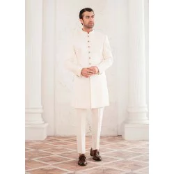 ZGMS1687 Off White Muzlin Sherwani