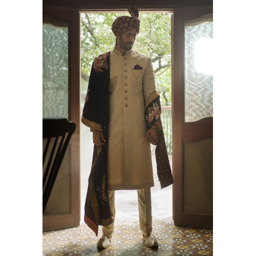 ZGMS1824 Gold Ice Jamawar Sherwani