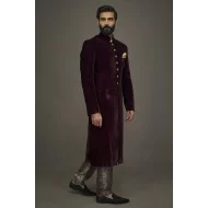 ZGMS1825 Dark Sienna Velvet Sherwani