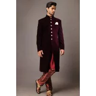 ZGMS1827 Dark Sienna Velvet Sherwani