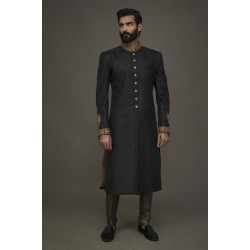 ZGMS1828 Dark Gunmetal Jamawar Sherwani
