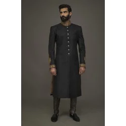 ZGMS1828 Dark Gunmetal Jamawar Sherwani