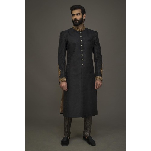 ZGMS1828 Dark Gunmetal Jamawar Sherwani