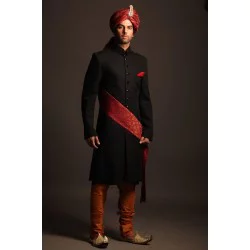 ZGMS1829 Black Suiting Fabric Sherwani