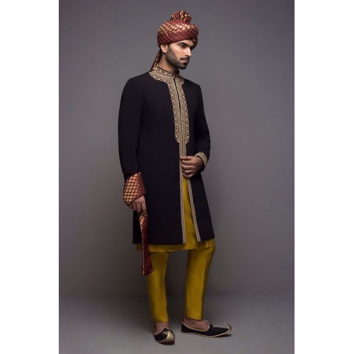ZGMS1832 Black Georgette Sherwani
