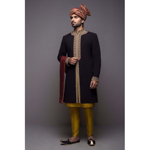 ZGMS1832 Black Georgette Sherwani