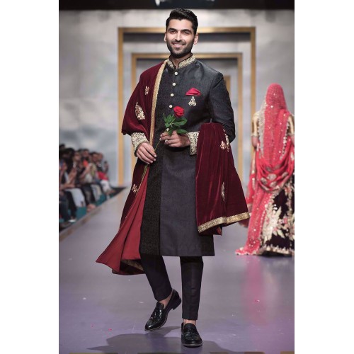 ZGMS1835 Black Jamawar Sherwani
