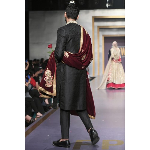 ZGMS1835 Black Jamawar Sherwani
