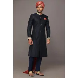 ZGMS1836 Black Jamawar Sherwani