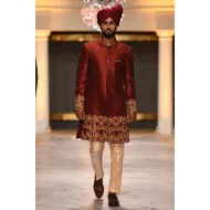 ZGMS1840 UP Maroon Raw Silk Sherwani