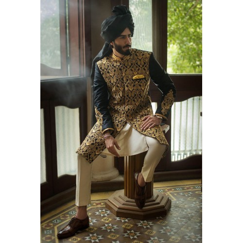 ZGMS1842 Black Silk Sherwani