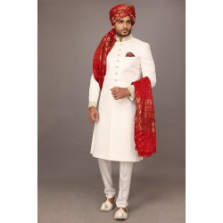 ZGMS1845 White Jamawar Sherwani