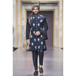 ZGMS1849 Blue Khaadi Silk Sherwani