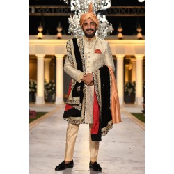 ZGMS1850 Off White Jamawar Sherwani