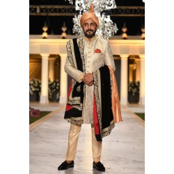 ZGMS1850 Off White Jamawar Sherwani