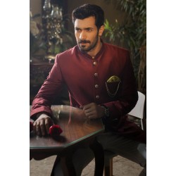ZGMS1851 Maroon Raw Silk Sherwani