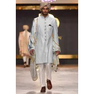 ZGMS1852 Alice Blue Raw Silk Sherwani