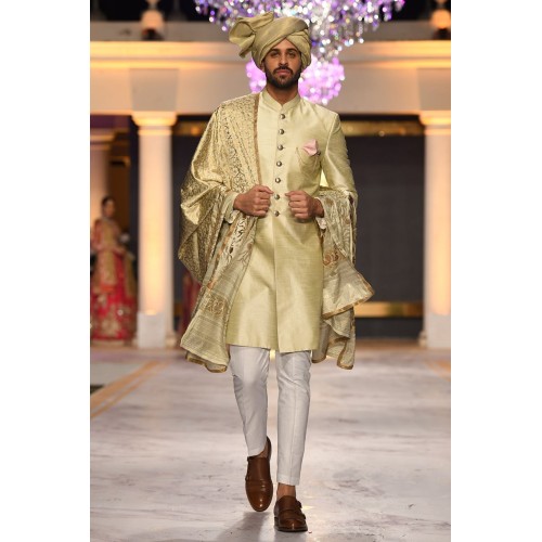 ZGMS1853 Blond Raw Silk Sherwani