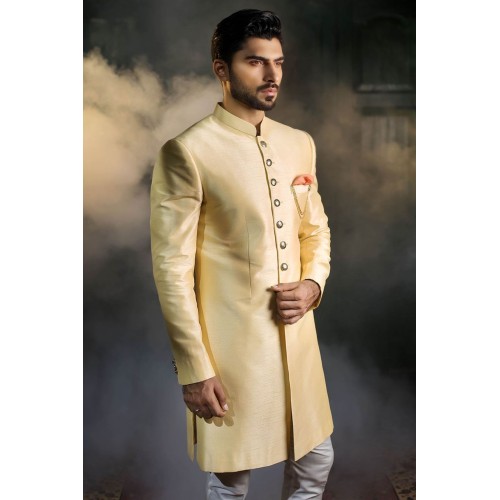 ZGMS1853 Blond Raw Silk Sherwani