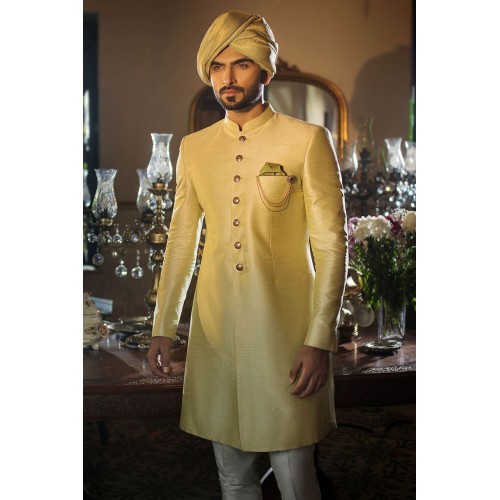 ZGMS1853 Blond Raw Silk Sherwani