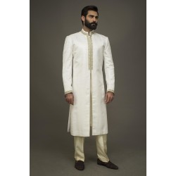 ZGMS1861 White Jamawar Sherwani