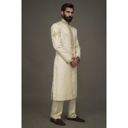 ZGMS1862 Off White Jamawar Sherwani