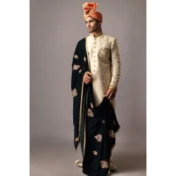 ZGMS1867 Off White Jamawar Sherwani