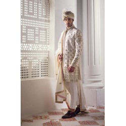ZGMS1876 Off White Raw Silk Sherwani