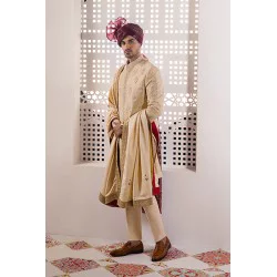ZGMS1877 Gold Raw Silk Sherwani