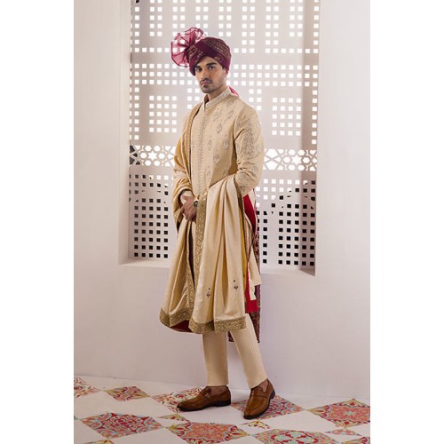 ZGMS1877 Gold Raw Silk Sherwani