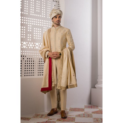 ZGMS1877 Gold Raw Silk Sherwani ZGMS1877 Gold Raw Silk Sherwani
