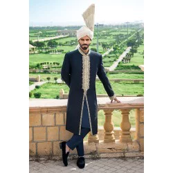 ZGMS1880 Black Ombre Jamawar Sherwani