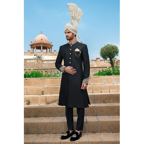 ZGMS1881 Black Jamawar Sherwani