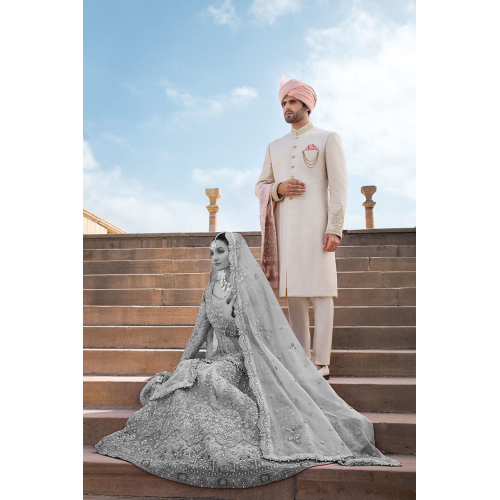 ZGMS1883 Off White Jamawar Sherwani