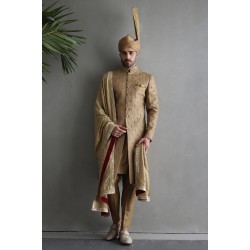 ZGMS1886 Khaki Jamawar Sherwani