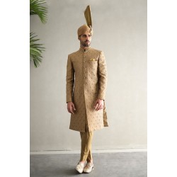ZGMS1886 Khaki Jamawar Sherwani