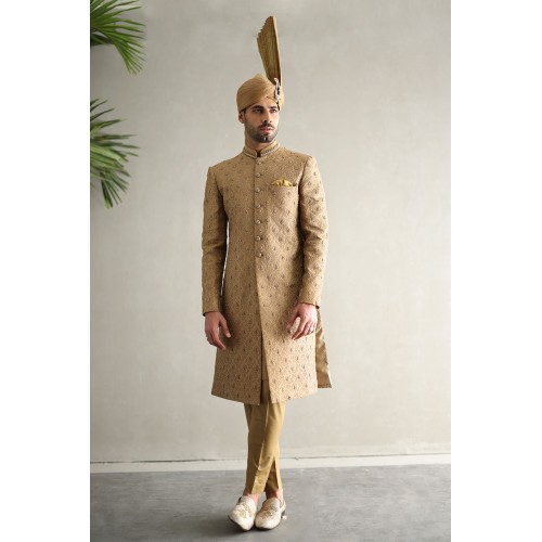 ZGMS1886 Khaki Jamawar Sherwani