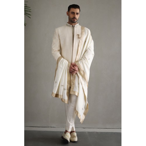 ZGMS1890 White Suiting Fabric Sherwani