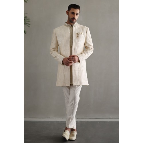 ZGMS1890 White Suiting Fabric Sherwani