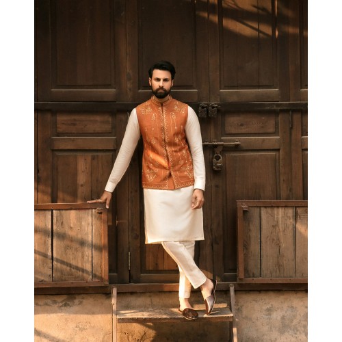 ZGMW1367 Rust Raw Silk Waistcoat ZGMW1367 Rust Raw Silk Waistcoat
