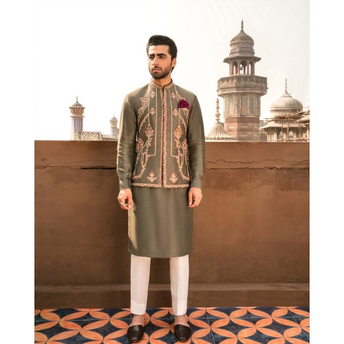 ZGMW1368 French Bistre Raw Silk Waistcoat ZGMW1368 French Bistre Raw Silk Waistcoat