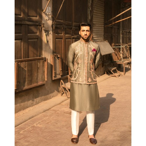 ZGMW1368 French Bistre Raw Silk Waistcoat ZGMW1368 French Bistre Raw Silk Waistcoat